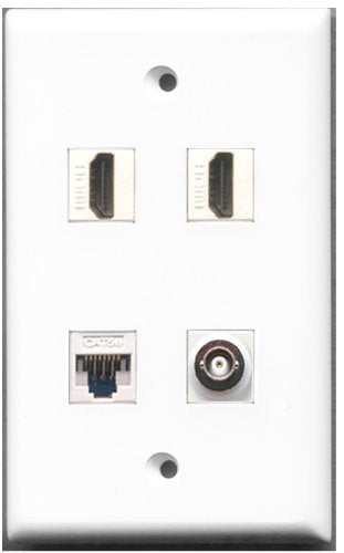 RiteAV - 2 Port HDMI 1 Port BNC 1 Port Cat5e Ethernet White Wall Plate