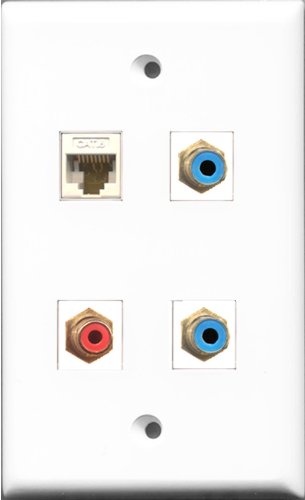 RiteAV 1 Port RCA Red 2 Port RCA Blue and 1 Port Cat6 Ethernet White Wall Plate