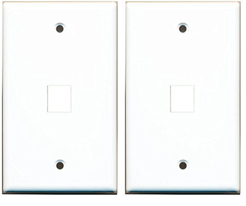 RiteAV - 2 Pack of 1 Port White Blank Keystone Wall Plates