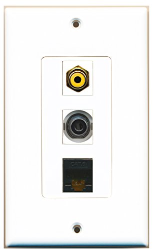 RiteAV - 1 Port RCA Yellow and 1 Port 3.5mm and 1 Port Cat6 Ethernet Black Decorative Wall Plate Decorative
