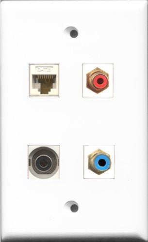 RiteAV 1 Port RCA Red and 1 Port RCA Blue and 1 Port 3.5mm and 1 Port Cat6 Ethernet White Wall Plate