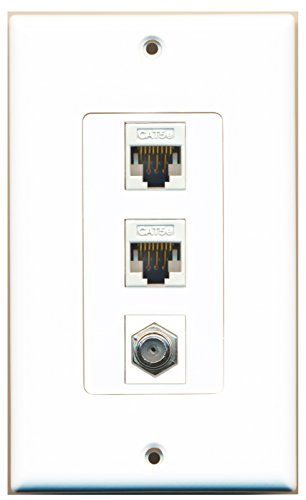 RiteAV - 1 Port Coax Cable TV- F-Type 2 Port Cat5e Ethernet Decorative Wall Plate - White