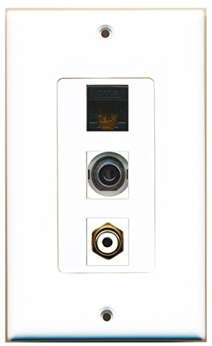 RiteAV - 1 Port RCA White and 1 Port 3.5mm and 1 Port Cat6 Ethernet Black Decorative Wall Plate Decorative