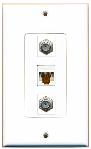 RiteAV - 2 Port Coax Cable TV- F-Type and 1 Port Cat6 Ethernet White Decorative Wall Plate Decorative