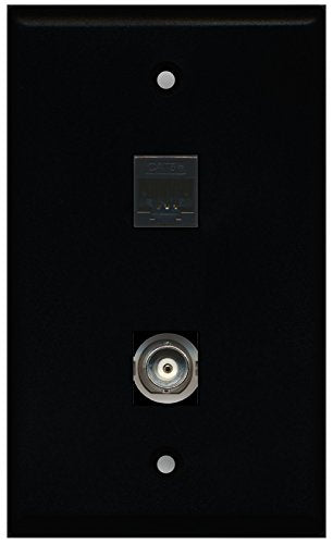 RiteAV - Black 1 Port BNC 1 Port Cat5e Ethernet Black Wall Plate