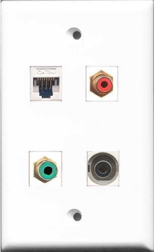 RiteAV 1 Port RCA Red and 1 Port RCA Green and 1 Port 3.5mm and 1 Port Cat5e Ethernet White Wall Plate