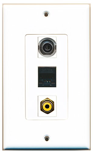 RiteAV - 1 Port RCA Yellow and 1 Port 3.5mm and 1 Port Cat5e Ethernet Black Wall Plate Decorative