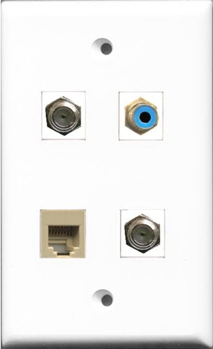RiteAV 1 Port RCA Blue 2 Port Coax Cable TV- F-Type and 1 Port Phone RJ11 RJ12 Beige Wall Plate