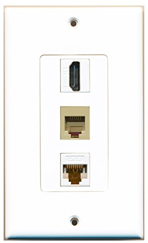 RiteAV - 1 Port HDMI and 1 Port Phone RJ11 RJ12 Beige and 1 Port Cat6 Ethernet White Decorative Wall Plate Decorative