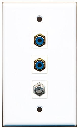 RiteAV - 2 Port RCA Blue and 1 Port Coax Cable TV- F-Type Wall Plate