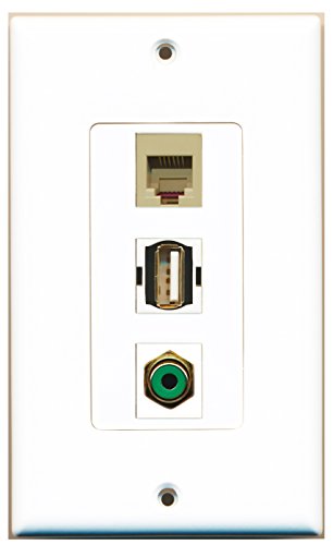 RiteAV - 1 Port RCA Green and 1 Port USB A-A and 1 Port Phone RJ11 RJ12 Beige Decorative Wall Plate Decorative