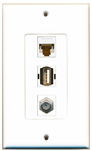 RiteAV - 1 Port Coax Cable TV- F-Type and 1 Port USB A-A and 1 Port Cat6 Ethernet White Decorative Wall Plate Decorative