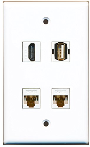 RiteAV - 1 Port HDMI 1 Port USB A-A 2 Port Cat6 Ethernet White Wall Plate