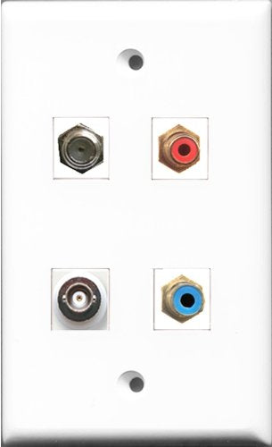 RiteAV 1 Port RCA Red and 1 Port RCA Blue and 1 Port Coax Cable TV- F-Type and 1 Port BNC Wall Plate
