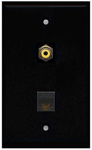 RiteAV - Black 1 Port RCA Yellow 1 Port Cat6 Ethernet Black Wall Plate