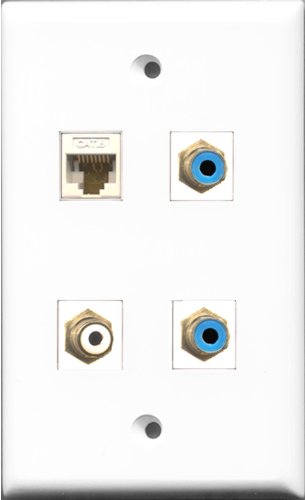 RiteAV 1 Port RCA White 2 Port RCA Blue and 1 Port Cat6 Ethernet White Wall Plate