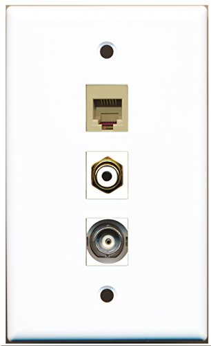 RiteAV - 1 Port RCA White and 1 Port Phone RJ11 RJ12 Beige and 1 Port BNC Wall Plate