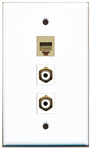 RiteAV - 2 Port RCA White and 1 Port Phone RJ11 RJ12 Beige Wall Plate