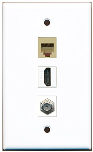RiteAV - 1 Port HDMI 1 Coax Cable TV- F-Type 1 Phone RJ11 RJ12 Beige Wall Plate