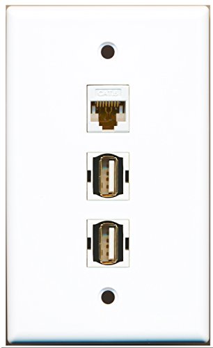RiteAV - 2 Port USB A-A and 1 Port Cat6 Ethernet White Wall Plate