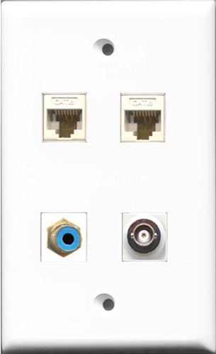 RiteAV 1 Port RCA Blue and 1 Port BNC 2 Port Cat6 Ethernet White Wall Plate
