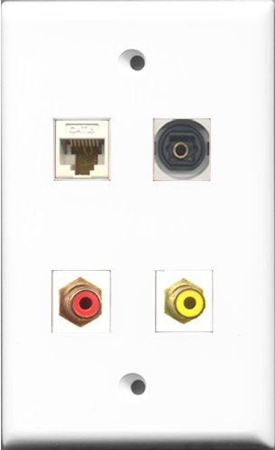 RiteAV 1 Port RCA Red and 1 Port RCA Yellow and 1 Port Toslink and 1 Port Cat6 Ethernet White Wall Plate
