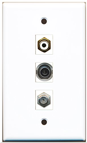 RiteAV - 1 Port RCA White and 1 Port Coax Cable TV- F-Type and 1 Port 3.5mm Wall Plate