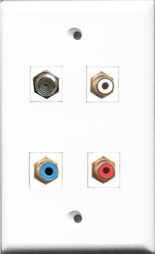 RiteAV 1 Port RCA Red and 1 Port RCA White and 1 Port RCA Blue and 1 Port Coax Cable TV- F-Type Wall Plate