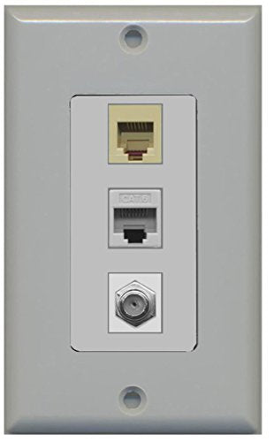 RiteAV - 1 Port Coax Cable TV- F-Type Phone RJ11 RJ12 Beige and Cat6 Ethernet Decorative Wall Plate - Gray