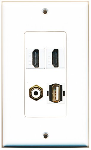 RiteAV - 2 Port HDMI 1 Port RCA White 1 Port USB A-A Wall Plate Decorative