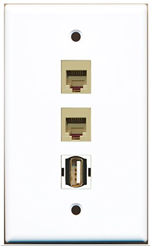 RiteAV - 1 Port USB A-A 2 Port Phone RJ11 RJ12 Beige Wall Plate