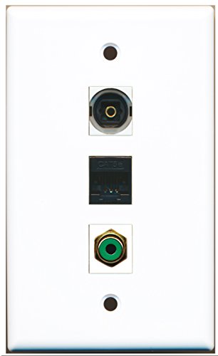 RiteAV - 1 Port RCA Green and 1 Port Toslink and 1 Port Cat5e Ethernet Black Wall Plate
