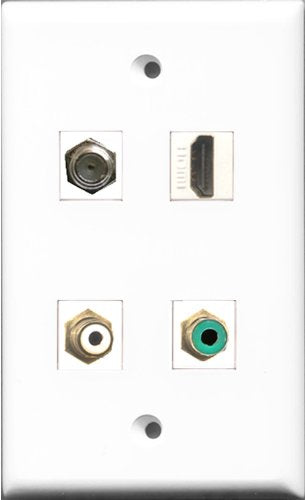 RiteAV 1 Port HDMI and 1 Port RCA White and 1 Port RCA Green and 1 Port Coax Cable TV- F-Type Wall Plate