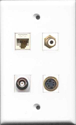 RiteAV 1 Port RCA White and 1 Port S-Video and 1 Port BNC and 1 Port Cat6 Ethernet White Wall Plate