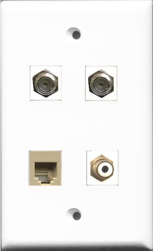 RiteAV 1 Port RCA White 2 Port Coax Cable TV- F-Type and 1 Port Phone RJ11 RJ12 Beige Wall Plate
