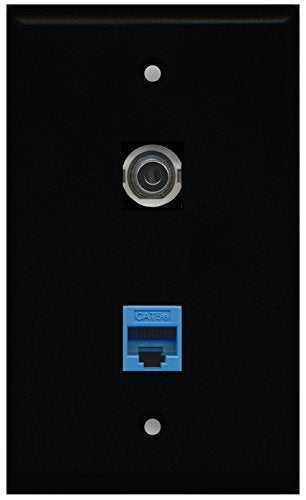 RiteAV - Black 1 Port 3.5mm 1 Port Cat5e Ethernet Blue Wall Plate