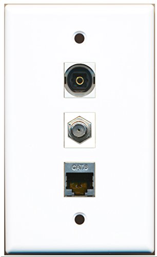 RiteAV - 1 Port Coax Cable TV- F-Type and 1 Port Shielded Cat6 Ethernet and 1 Port Toslink Wall Plate
