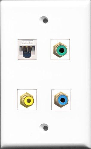 RiteAV 1 Port RCA Yellow and 1 Port RCA Green and 1 Port RCA Blue and 1 Port Cat5e Ethernet White Wall Plate