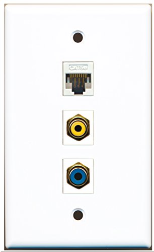RiteAV - 1 Port RCA Yellow and 1 Port RCA Blue and 1 Port Cat5e Ethernet White Wall Plate