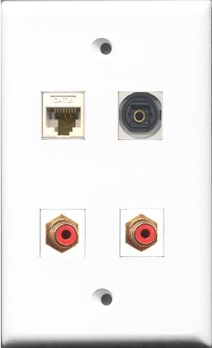 RiteAV - 2 Port RCA Red and 1 Port Toslink and 1 Port Cat6 Ethernet White Wall Plate