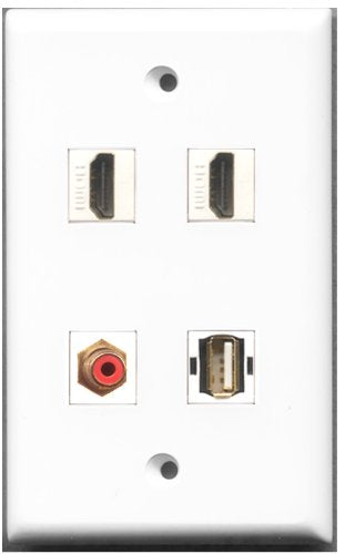 RiteAV - 2 Port HDMI 1 Port RCA Red 1 Port USB A-A Wall Plate