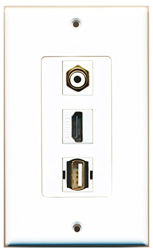RiteAV - 1 Port HDMI and 1 Port RCA White and 1 Port USB A-A Decorative Wall Plate