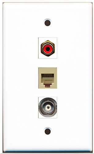 RiteAV - 1 Port RCA Red and 1 Port Phone RJ11 RJ12 Beige and 1 Port BNC Wall Plate