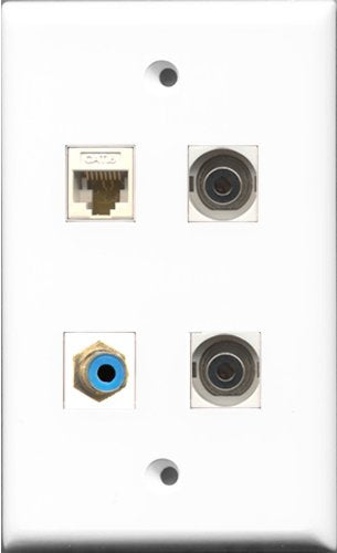 RiteAV 1 Port RCA Blue 2 Port 3.5mm and 1 Port Cat6 Ethernet White Wall Plate