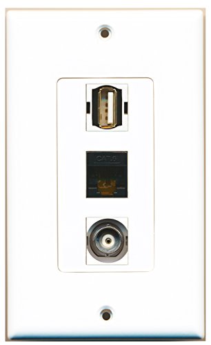 RiteAV - 1 Port USB A-A and 1 Port BNC and 1 Port Cat6 Ethernet Black Decorative Wall Plate Decorative