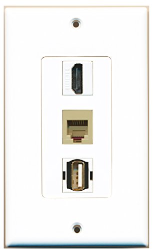 RiteAV - 1 Port HDMI and 1 Port USB A-A and 1 Port Phone RJ11 RJ12 Beige Decorative Wall Plate Decorative
