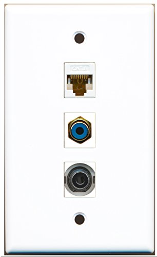 RiteAV - 1 Port RCA Blue and 1 Port 3.5mm and 1 Port Cat6 Ethernet White Wall Plate