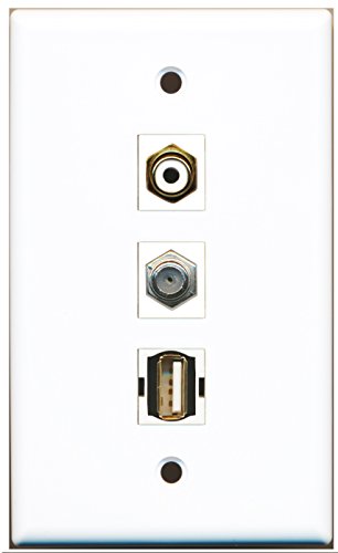 RiteAV - 1 Port RCA White and 1 Port Coax Cable TV- F-Type and 1 Port USB A-A Wall Plate