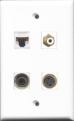 RiteAV 1 Port RCA White and 1 Port S-Video and 1 Port 3.5mm and 1 Port Cat5e Ethernet White Wall Plate