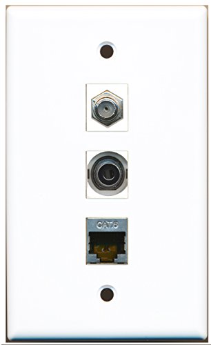 RiteAV - 1 Port Coax Cable TV- F-Type and 1 Port Shielded Cat6 Ethernet and 1 Port 3.5mm Wall Plate
